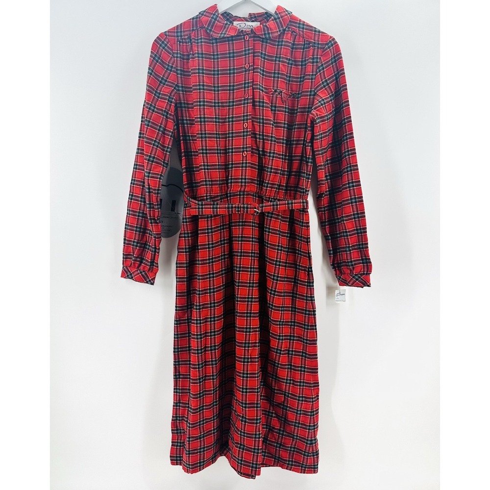 VTG 80s Don Sophisticates Dress Red Plaid School Girl Sz 10 BB39 Holiday NWT - Picture 2 of 13
